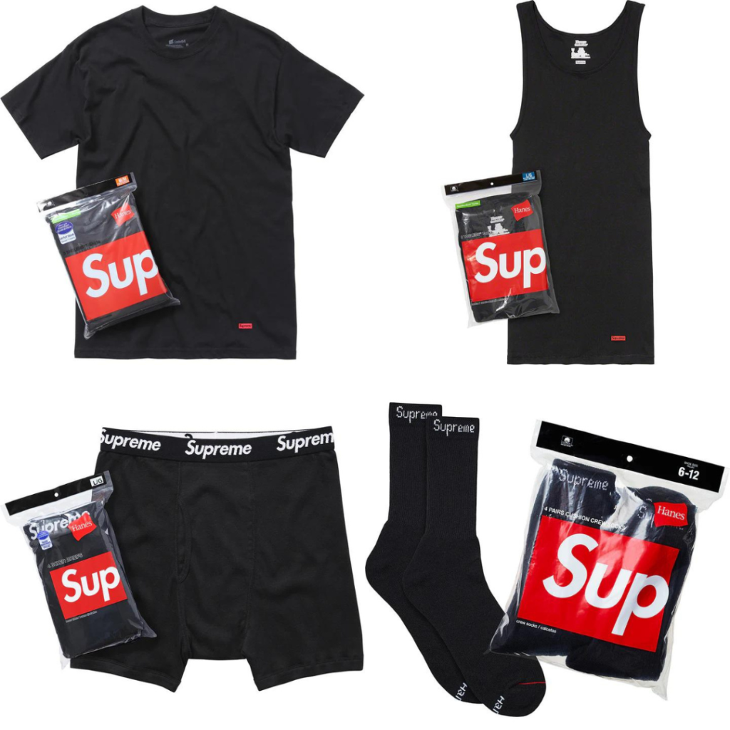 Supreme Hanes Starter Kit Pack (Tagless Tees Pack with 3 - Boxer Briefs Pack with 4 - Crew Socks Pack with 4) Black / White