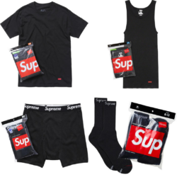 Supreme Hanes Starter Kit Pack (Tagless Tees Pack with 3 - Boxer Briefs Pack with 4 - Crew Socks Pack with 4) Black / White - Imagem 9