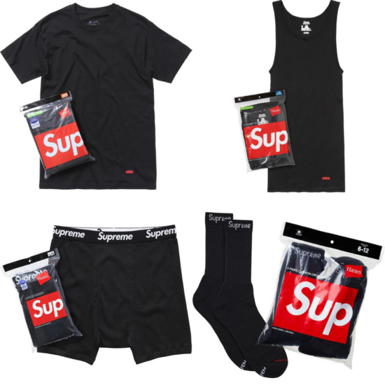 Supreme Hanes Starter Kit Pack (Tagless Tees Pack with 3 - Boxer Briefs Pack with 4 - Crew Socks Pack with 4) Black / White