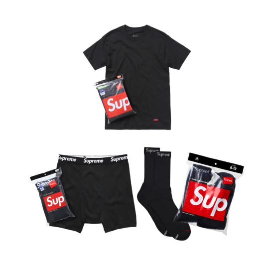 Supreme Hanes Starter Kit Pack (Tagless Tees Pack with 3 - Boxer Briefs Pack with 4 - Crew Socks Pack with 4) Black / White