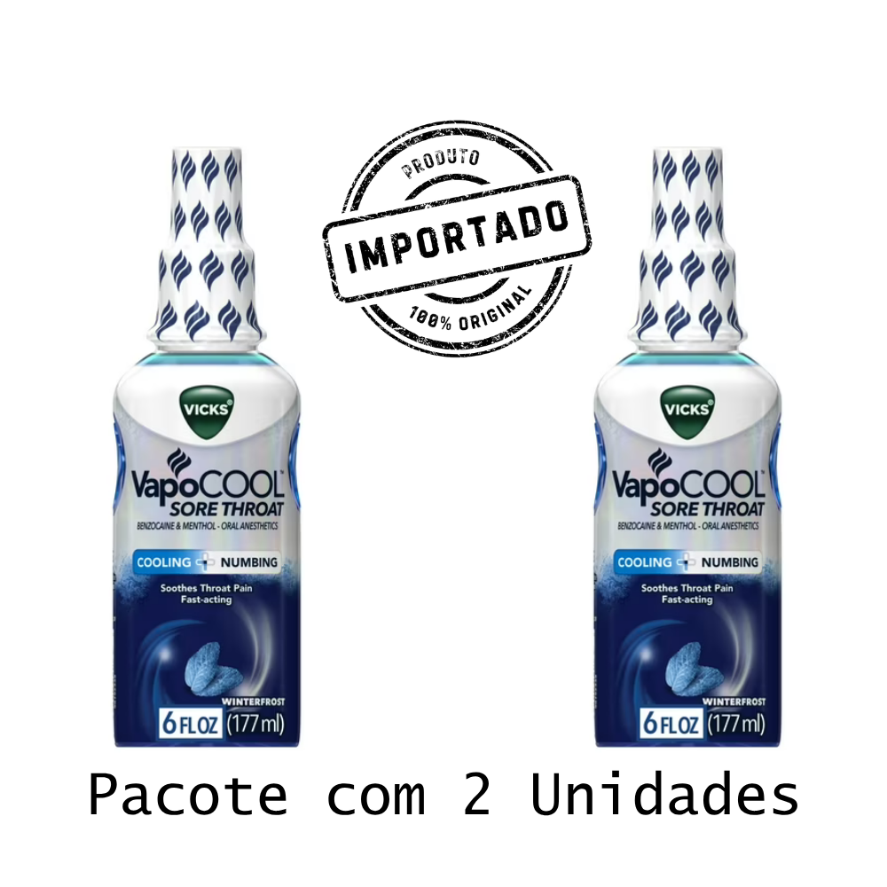 Vicks VapoCOOL Sore Throat Spray Winterfrost, Alívio Para Dor de Garganta, 6 oz, Pack com 2 Unidades