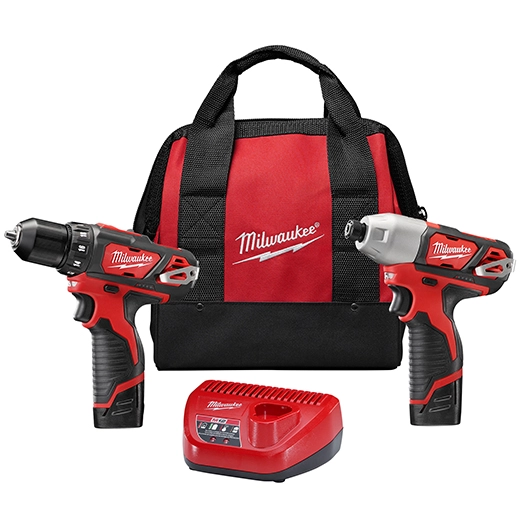 Milwaukee M12 12V Lithium-Ion Cordless Drill Driver/Impact Driver Combo Kit with Two 1.5Ah Batteries, Charger and Bag (2-Tool) 2494-22