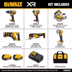 DEWALT 20V MAX Lithium-Ion Brushless Cordless 6-Tool Combo Kit with (4) 20V Premium 5.0Ah Batteries and Charger DCK694P2W2052 - Imagem 2