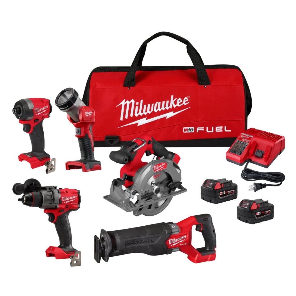 Milwaukee M18 Fuel 18V Lithium Ion Brushless Cordless Combo Kit W 2 5 0 Ah Battery Charger Packout Tool Box 4 Tool 3697 24Po