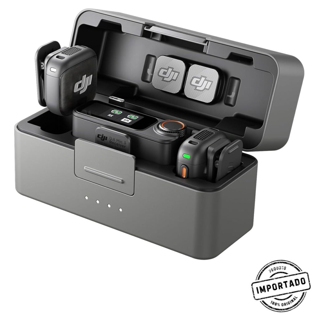 DJI Mic 3 – Sistema de Microfone (2 Transmissores, 1 Receptor e Estojo)