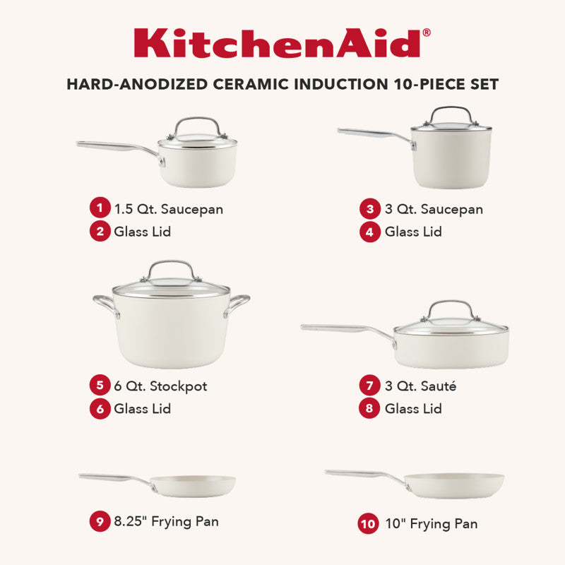 KitchenAid – Jogo de Panelas Anodizadas com Revestimento Cerâmico (10 Peças)
