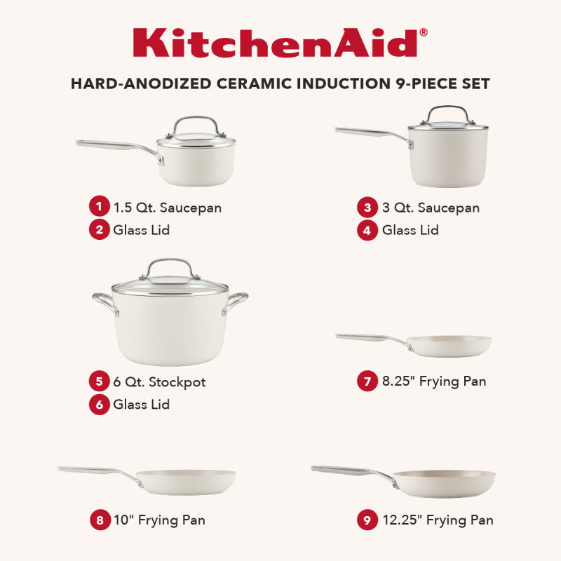 KitchenAid – Jogo de Panelas Anodizadas com Revestimento Cerâmico (9 Peças)