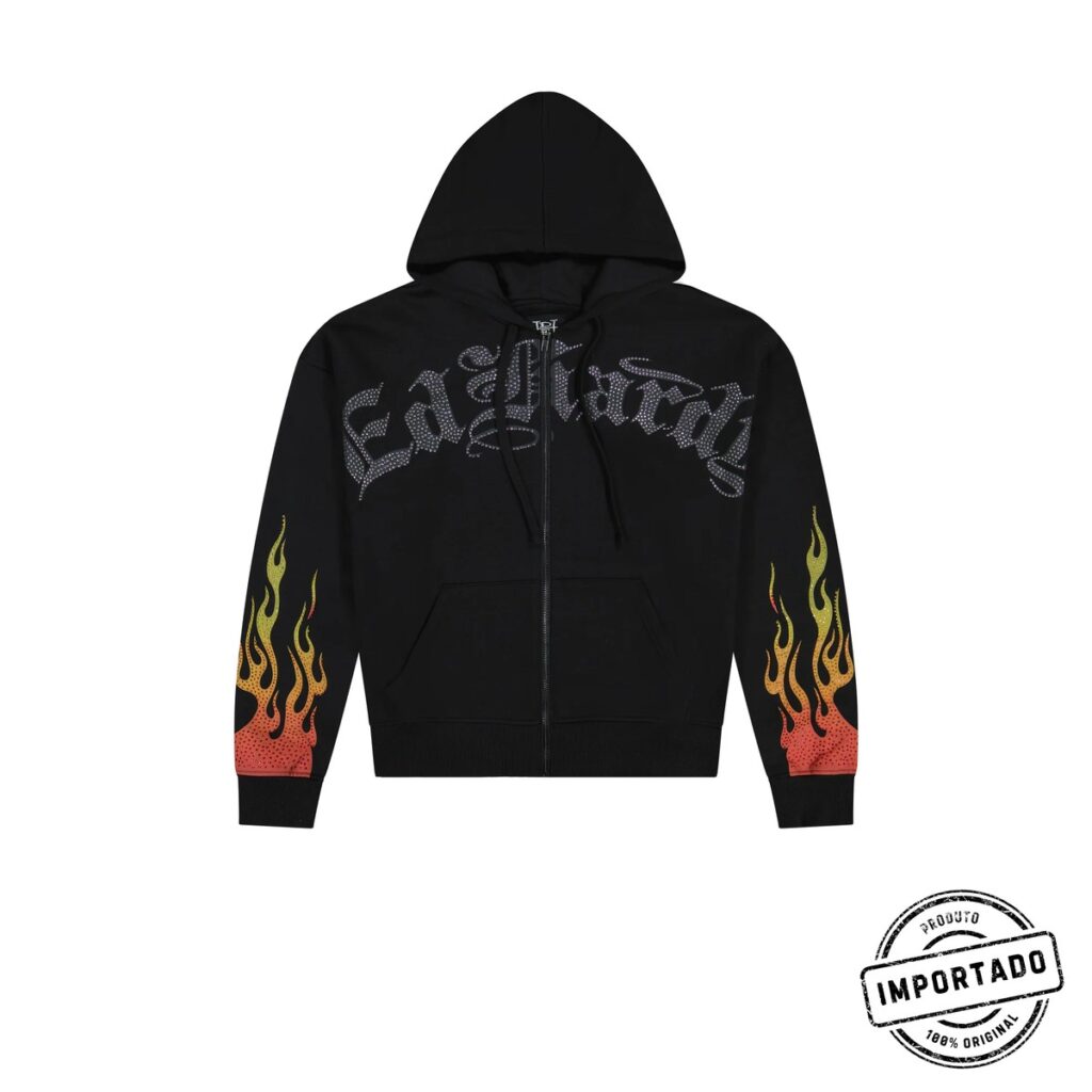 Ed Hardy Skull Flames – Moletom Boxy com Capuz e Zíper