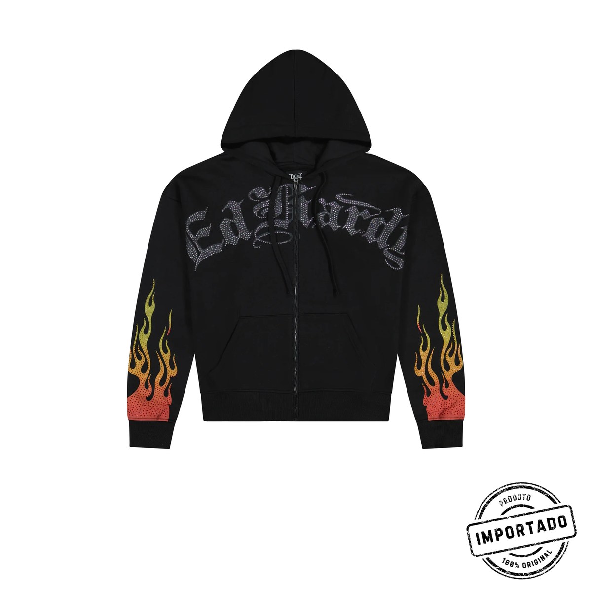 Ed Hardy Skull Flames – Moletom Boxy com Capuz e Zíper - Imagem 1