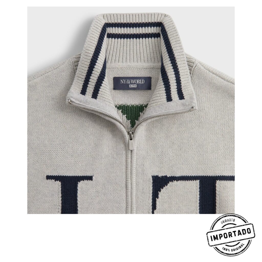 Kith Big Letter New York Wyona – Suéter com Zíper (Cinza Mescla Claro)