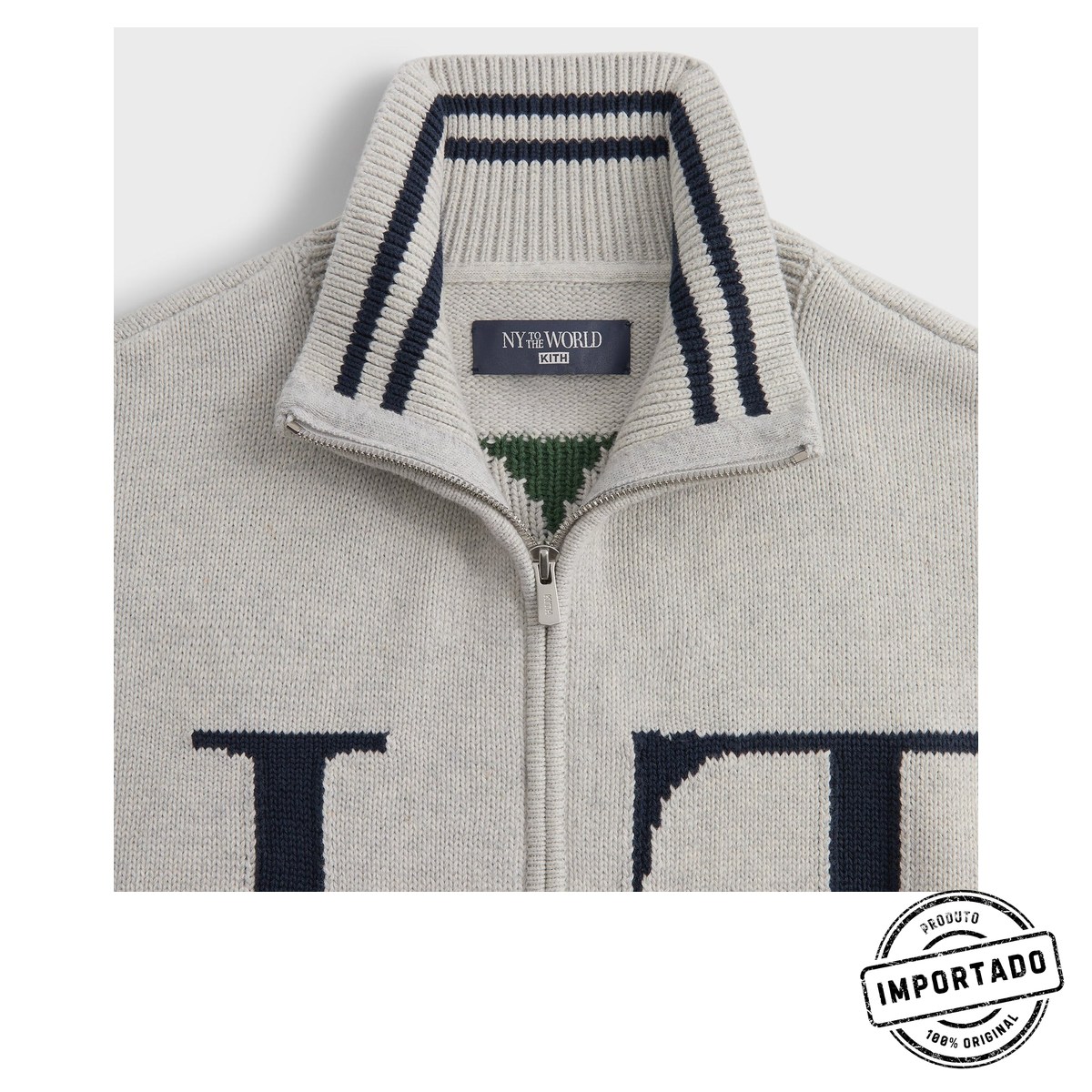 Kith Big Letter New York Wyona – Suéter com Zíper (Cinza Mescla Claro) - Imagem 1