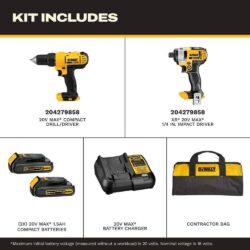 DEWALT 20V MAX Cordless Drill/Impact 2 Tool Combo Kit with (2) 20V 1.3Ah Batteries, Charger, and Bag DCK240C2 - Imagem 2