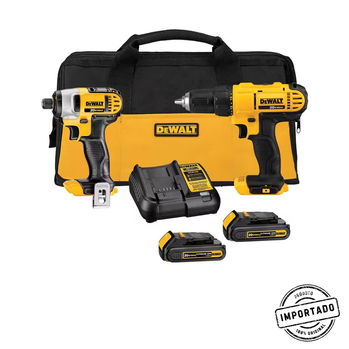 DEWALT 20V MAX Cordless Drill/Impact 2 Tool Combo Kit with (2) 20V 1.3Ah Batteries, Charger, and Bag DCK240C2 - Imagem 1
