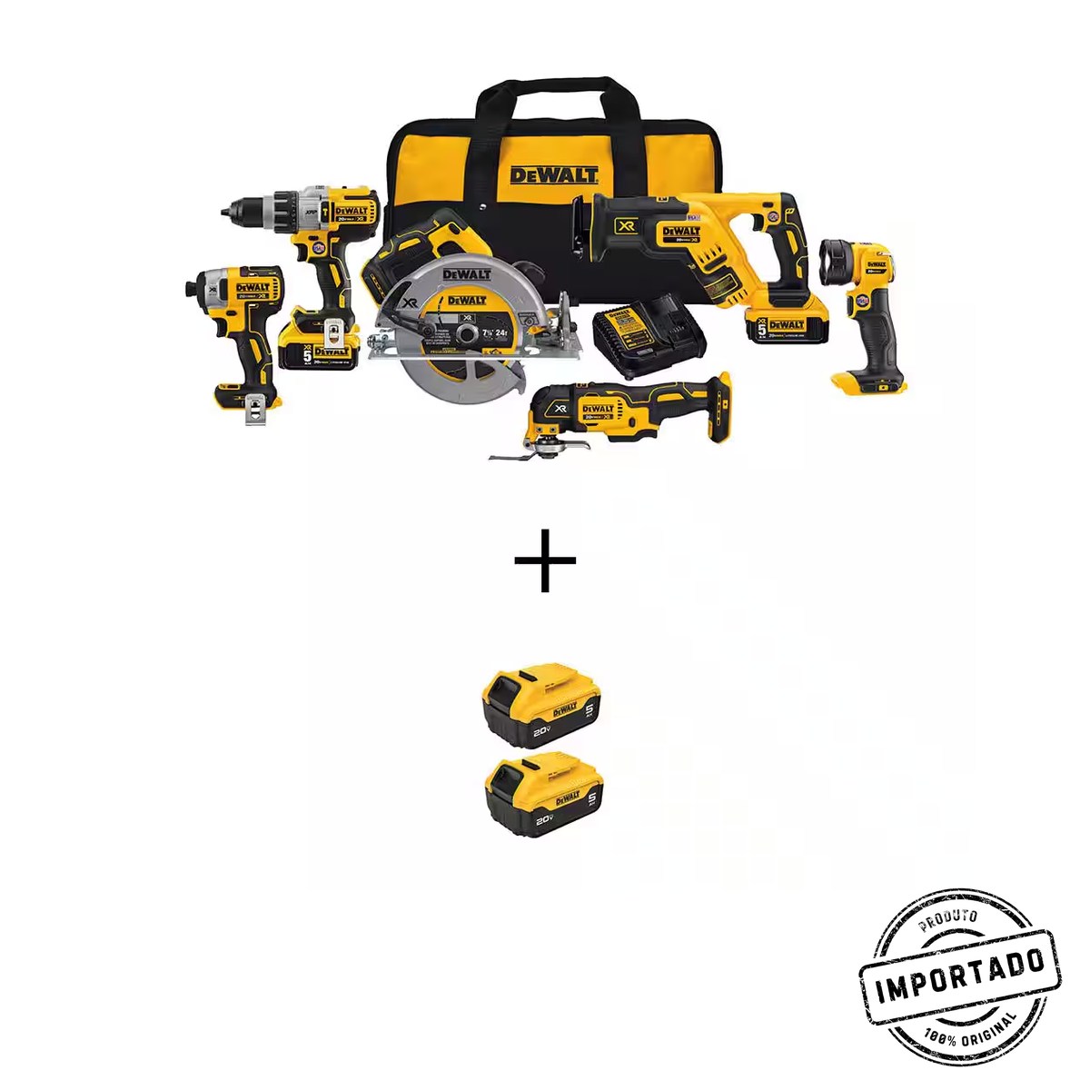 DEWALT 20V MAX Lithium-Ion Brushless Cordless 6-Tool Combo Kit with (4) 20V Premium 5.0Ah Batteries and Charger DCK694P2W2052 - Imagem 1
