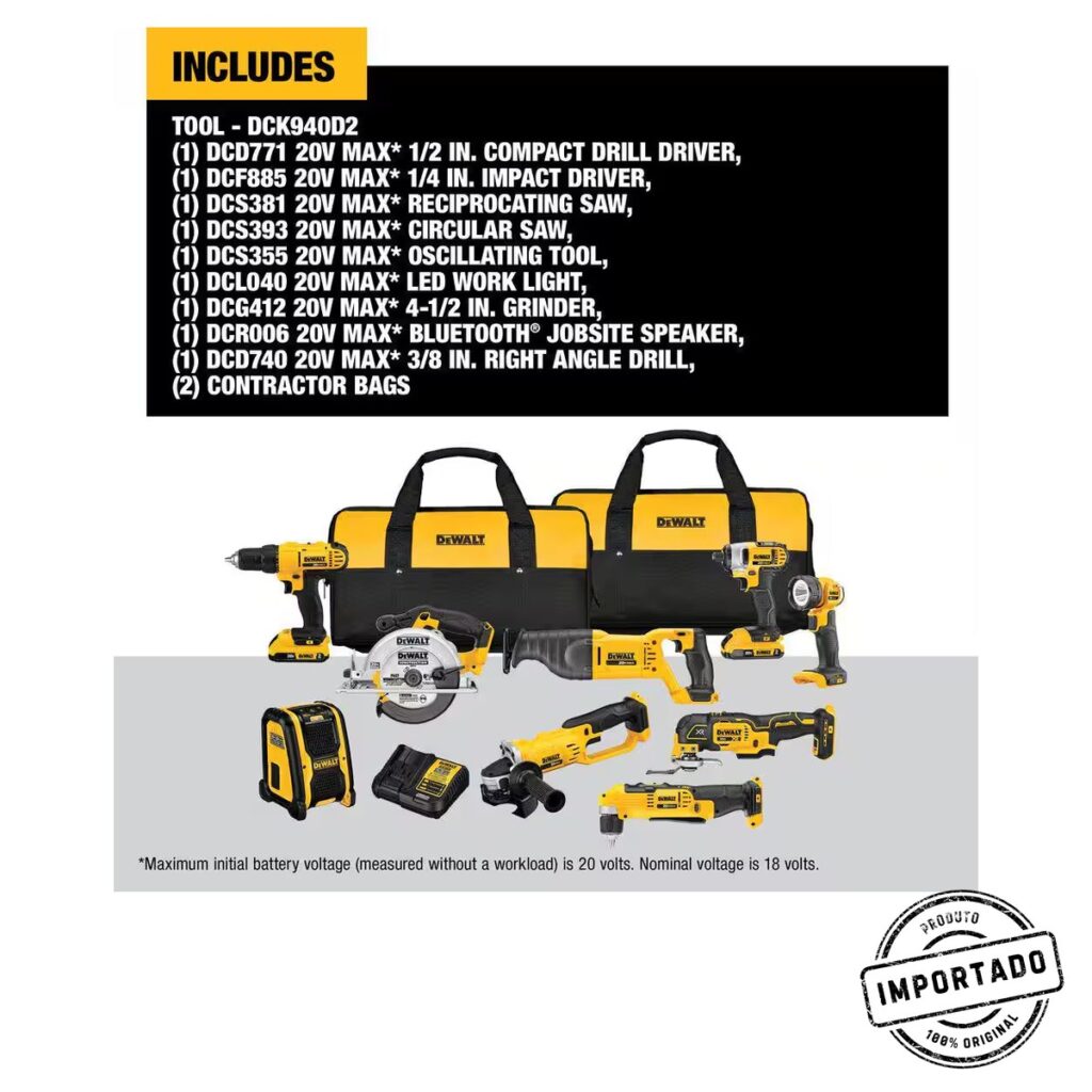 DEWALT 20V MAX Cordless 9 Tool Combo Kit with (2) 20V 2.0Ah Batteries and Charger DCK940D2