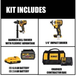 DEWALT 20V MAX Cordless Brushless Hammer Drill/Driver 2 Tool Combo Kit with FLEXVOLT ADVANTAGE DCK2100D1T1 - Imagem 2