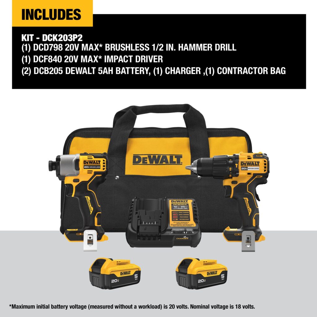 DEWALT 20-volt max 2 -Tool Brushless Power Tool Combo Kit with Soft Case ( 2 -Batteries Included and Charger Included )
