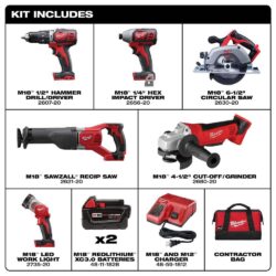 Milwaukee M18 18V Lithium-Ion Cordless Combo Tool Kit (6-Tool) with Two 3.0 Ah Batteries, 1 Charger, 1 Tool Bag 2696-26 - Imagem 2