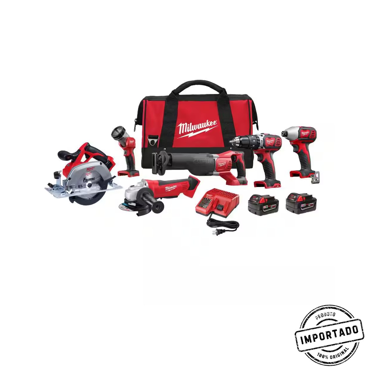 Milwaukee M18 18V Lithium-Ion Cordless Combo Tool Kit (6-Tool) with Two 3.0 Ah Batteries, 1 Charger, 1 Tool Bag 2696-26 - Imagem 1