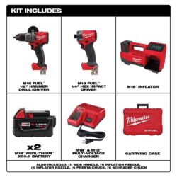 Milwaukee M18 FUEL 18-Volt Lithium-Ion Brushless Cordless Hammer Drill and Impact Driver Combo Kit (2-Tool) with Inflator 3697-22-2848-20 - Imagem 2