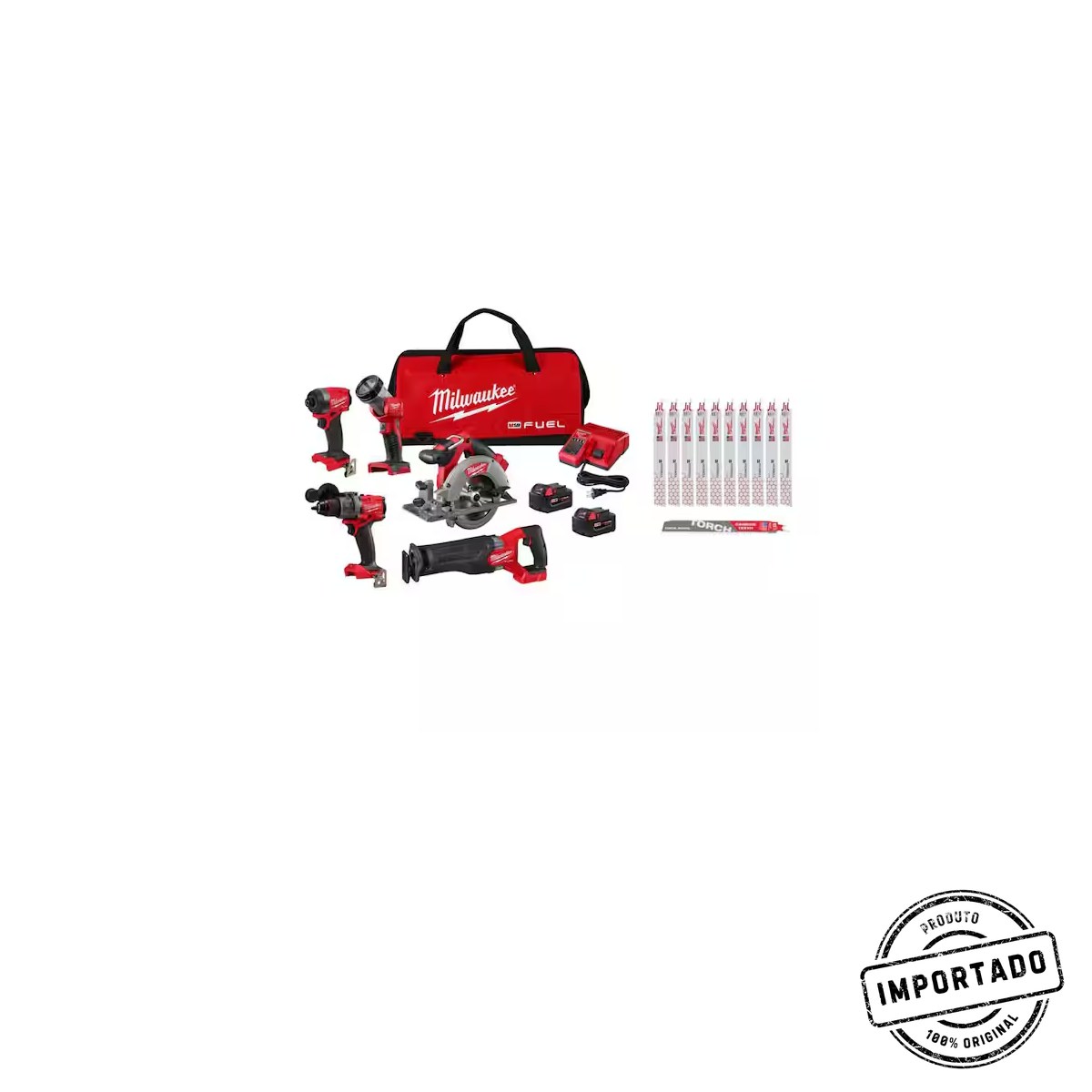 M18 FUEL 18V Lith-Ion Cordless Combo Kit (5-Tool) w/ 2 5.0 Ah Batteries, Charger & SAWZALL Blades (11-PC) - Imagem 1