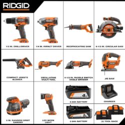 RIDGID 18V R96350 – Kit 10 Ferramentas com Baterias 2 Ah e 4 Ah - Imagem 2