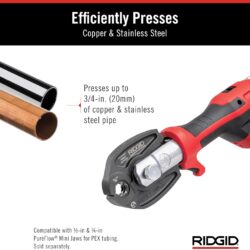 RIDGID (RP115) 72553 Mini Press Tool and Battery Kit with 1/2" to 3/4" ProPress Press Tool Jaws, 2V Li/Ion Battery, 12V Charger, and Carrying Case - Imagem 6