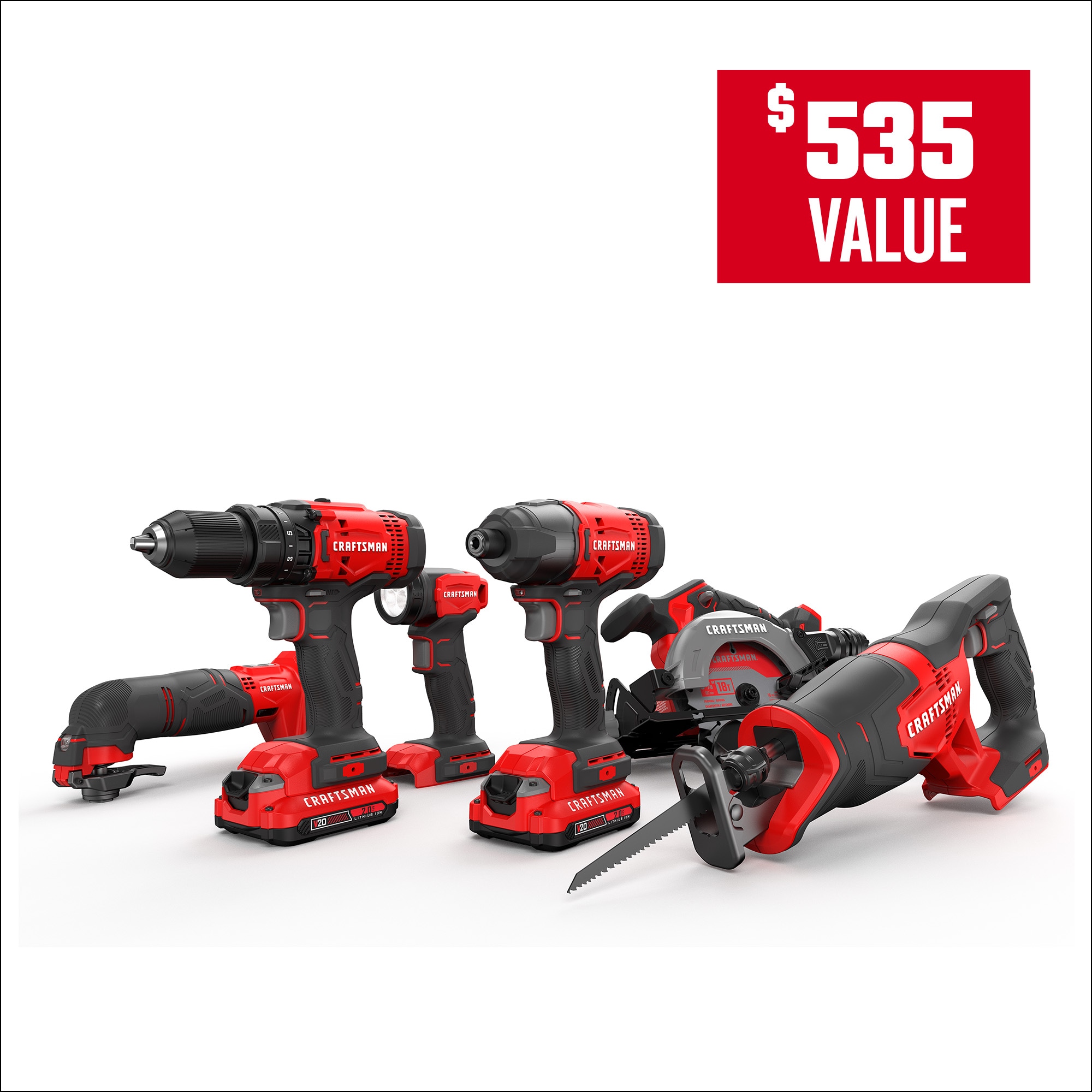 CRAFTSMAN V20 – Kit 6 Ferramentas a Bateria, 2 Baterias e Carregador - Imagem 3