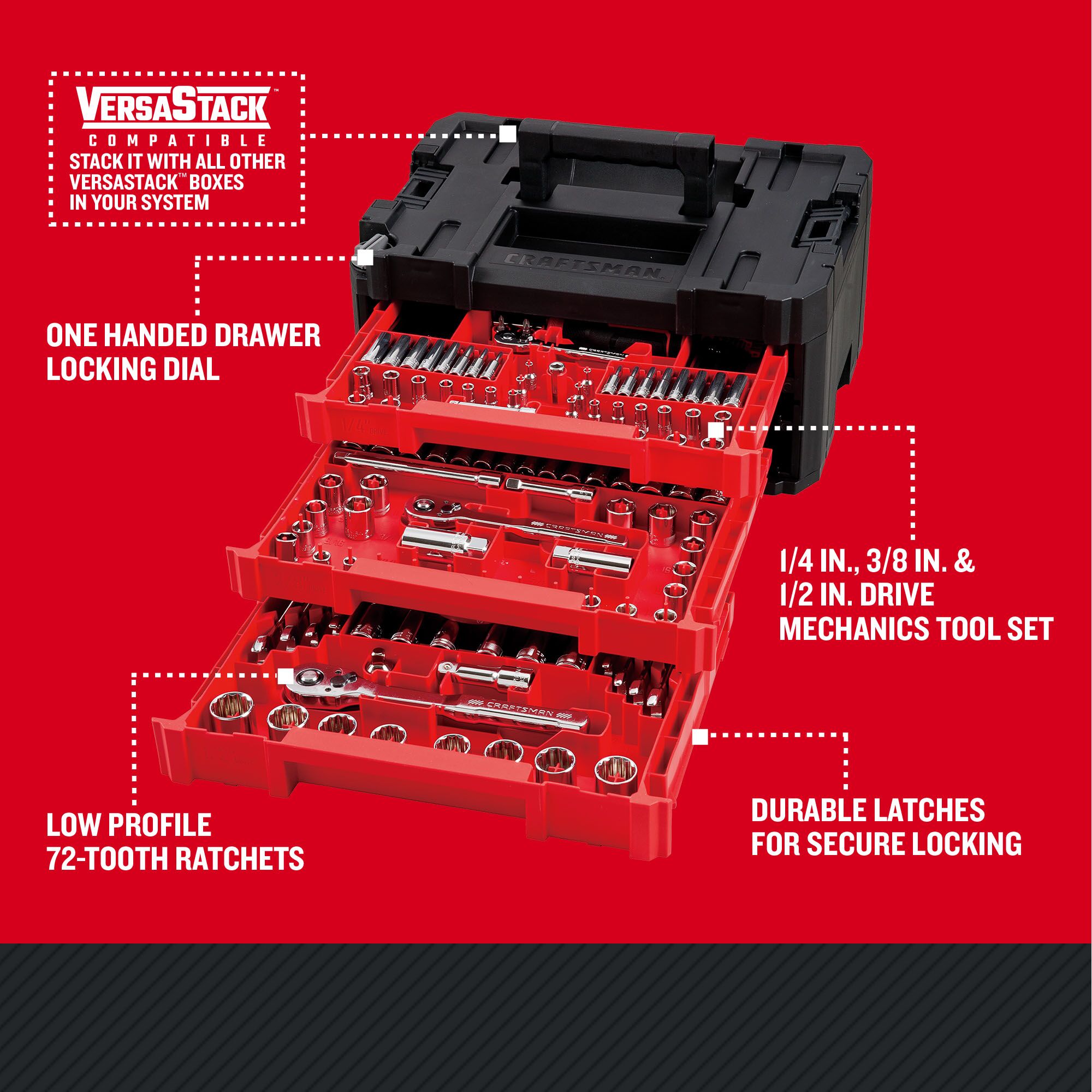 CRAFTSMAN VERSASTACK – Jogo de Ferramentas Mecânicas com Maleta (262 Peças) - Imagem 3