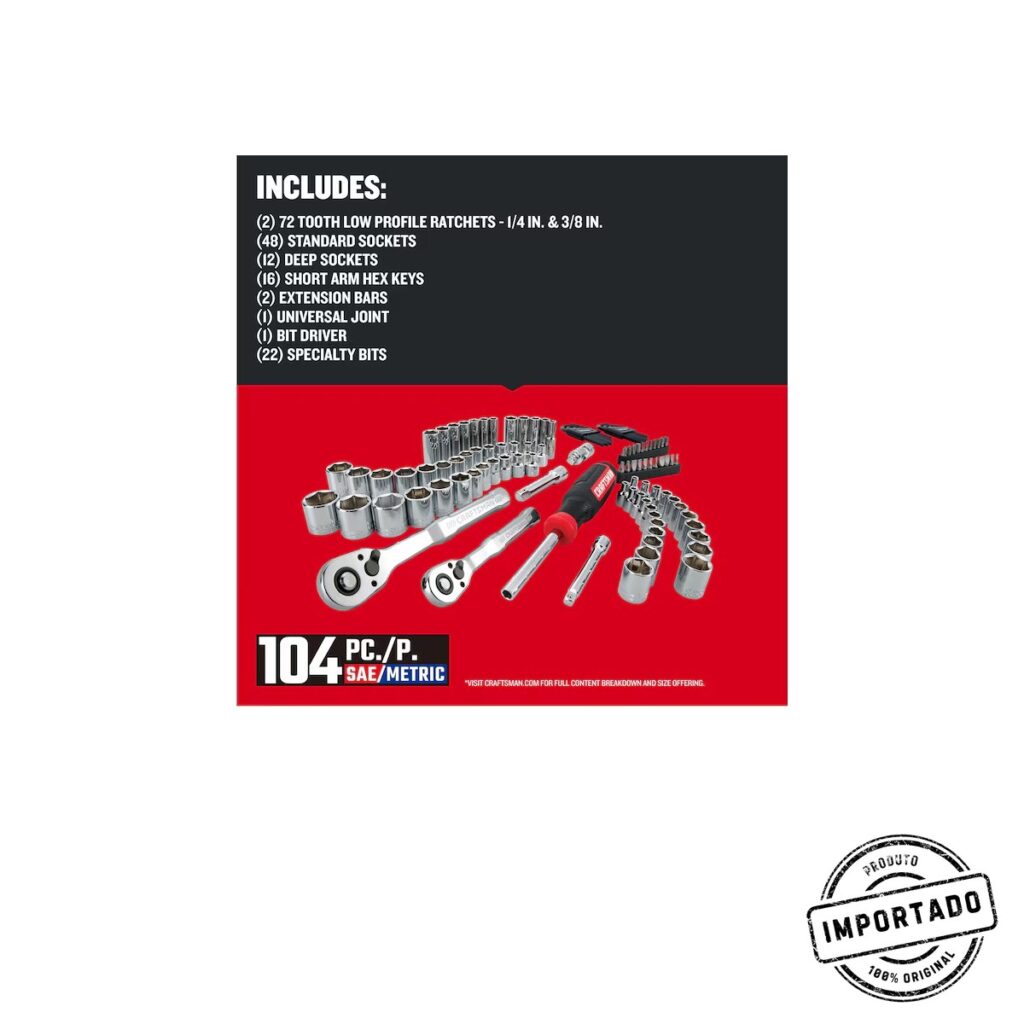 CRAFTSMAN – Jogo de Ferramentas Mecânicas Métrico e SAE com Maleta (104 Peças)