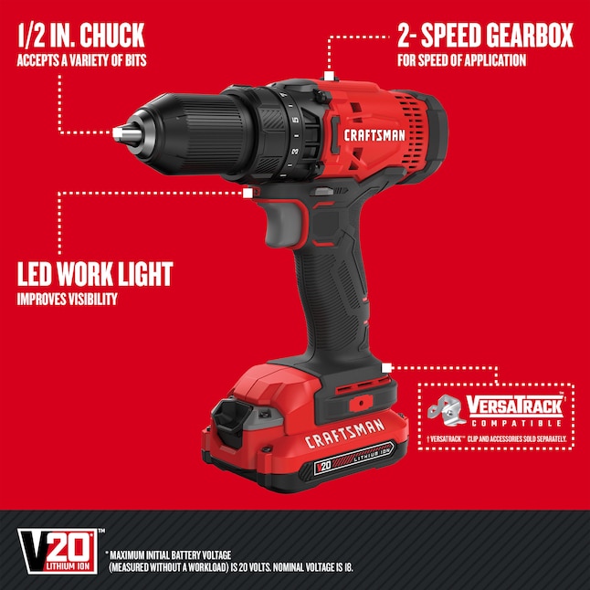 CRAFTSMAN V20 – Kit 4 Ferramentas a Bateria, 2 Baterias e Carregador