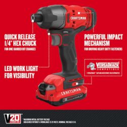 CRAFTSMAN V20 – Kit 4 Ferramentas a Bateria, 2 Baterias e Carregador - Imagem 4