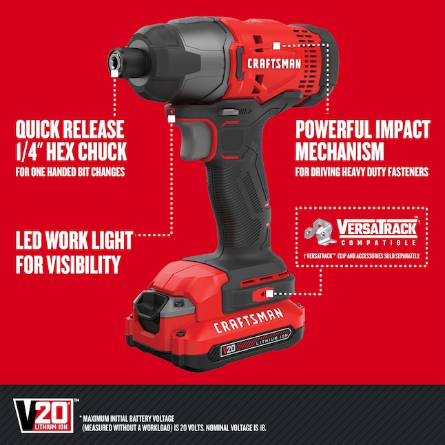 CRAFTSMAN V20 – Kit 4 Ferramentas a Bateria, 2 Baterias e Carregador
