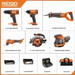 Ridgid 18V Cordless 6 Tool Combo Kit With 2 0 Ah Battery 4 0 Ah Battery Charger And Bag R96257 - Imagem 11